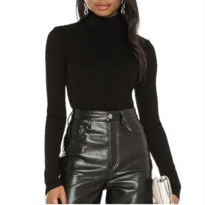 Agolde Bodysuit Turtleneck Black Ribbed Cotton Long Sleeves Stretch Sweater L